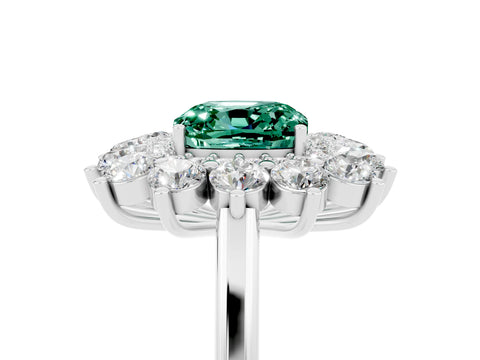 White gold Cushion Cut Halo Cluster Diamond Ring with Pave Band and Four-Prong Setting_17