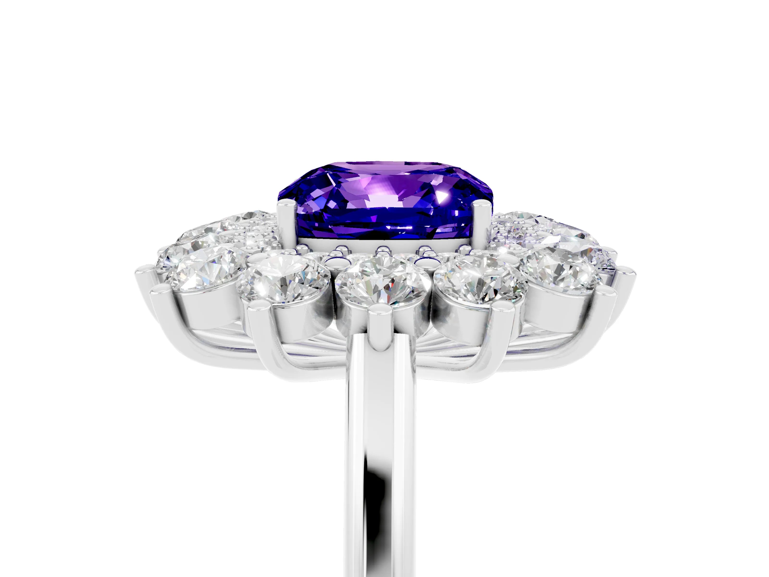 White gold Cushion Cut Halo Cluster Diamond Ring with Pave Band and Four-Prong Setting_17