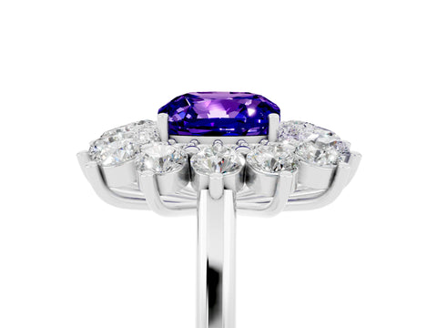 White gold Cushion Cut Halo Cluster Diamond Ring with Pave Band and Four-Prong Setting_17