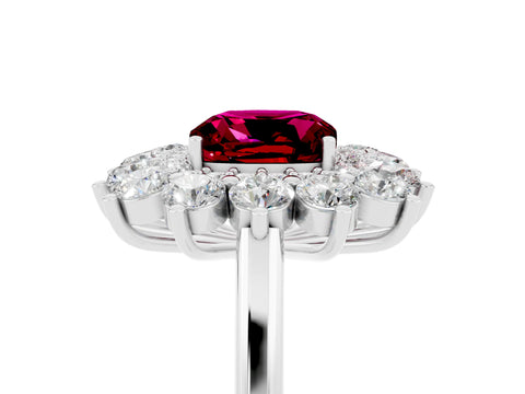White gold Cushion Cut Halo Cluster Diamond Ring with Pave Band and Four-Prong Setting_18