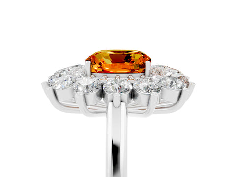 White gold Cushion Cut Halo Cluster Diamond Ring with Pave Band and Four-Prong Setting_18