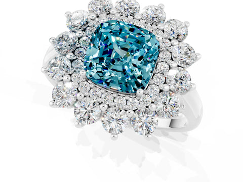 White gold Cushion Cut Halo Cluster Diamond Ring with Pave Band and Four-Prong Setting_1