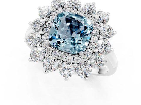 White gold Cushion Cut Halo Cluster Diamond Ring with Pave Band and Four-Prong Setting_1