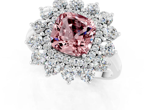 White gold Cushion Cut Halo Cluster Diamond Ring with Pave Band and Four-Prong Setting_1