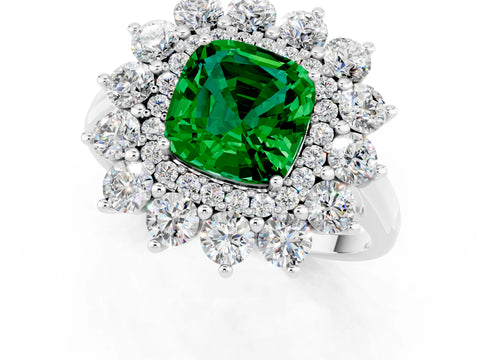 White gold Cushion Cut Halo Cluster Diamond Ring with Pave Band and Four-Prong Setting_1