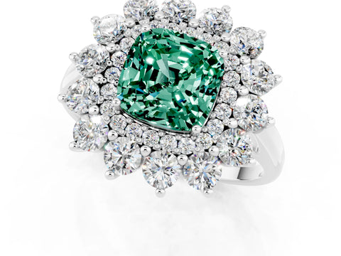White gold Cushion Cut Halo Cluster Diamond Ring with Pave Band and Four-Prong Setting_1