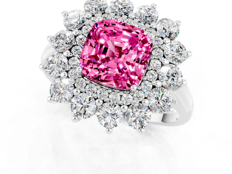 White gold Cushion Cut Halo Cluster Diamond Ring with Pave Band and Four-Prong Setting_1
