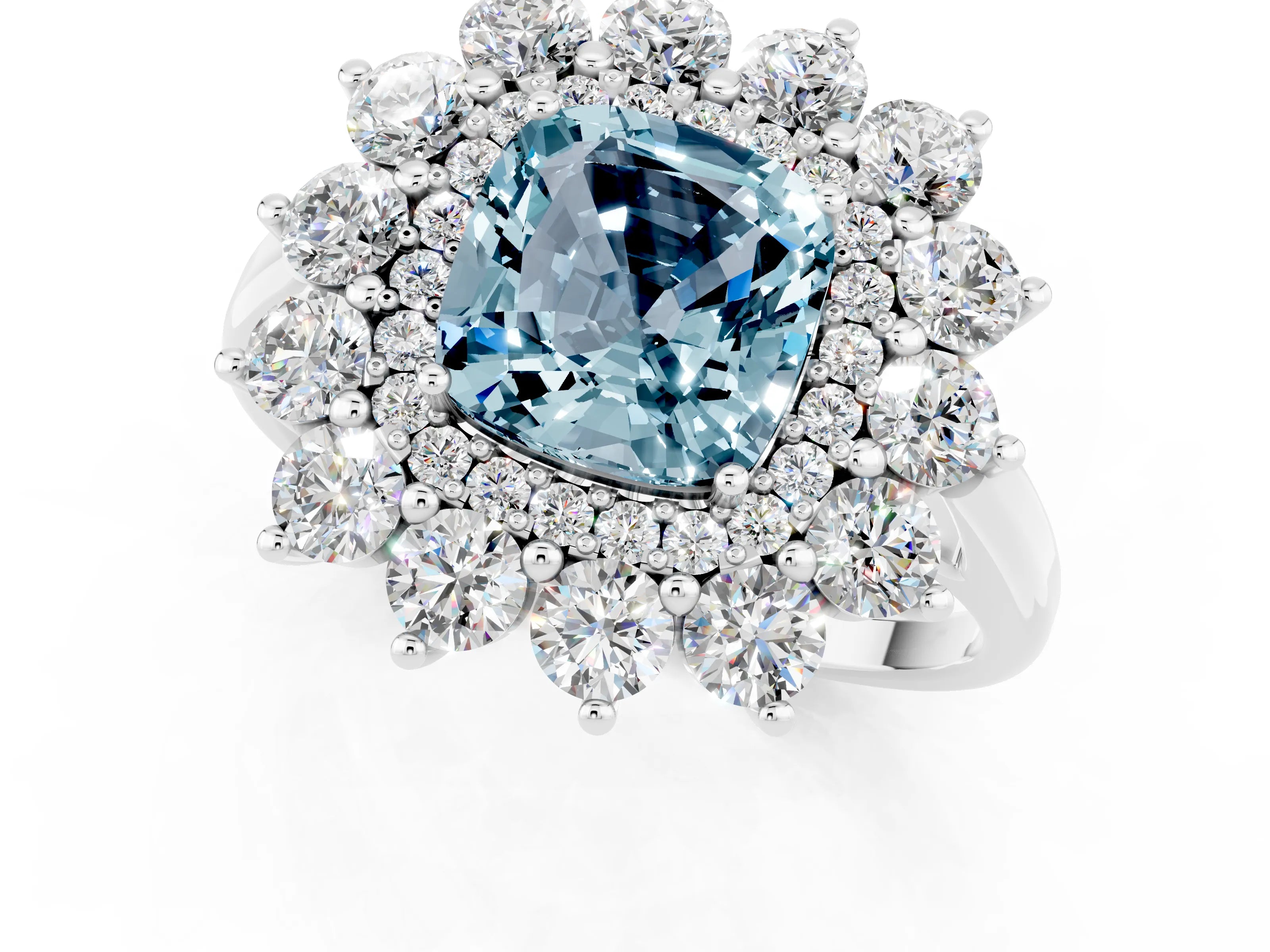 White gold Cushion Cut Halo Cluster Diamond Ring with Pave Band and Four-Prong Setting_1