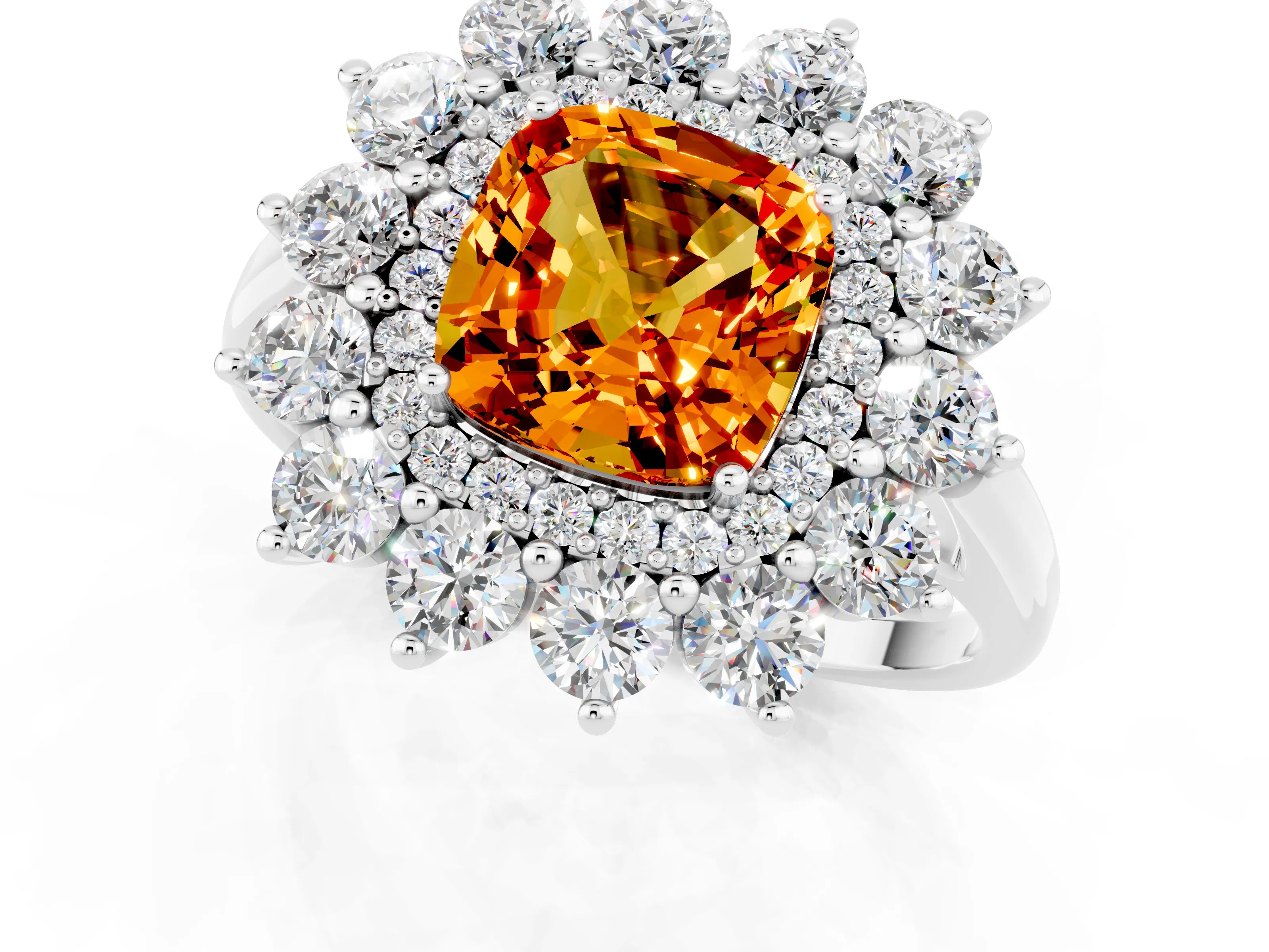 White gold Cushion Cut Halo Cluster Diamond Ring with Pave Band and Four-Prong Setting_1