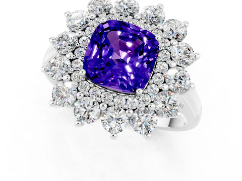 White gold Cushion Cut Halo Cluster Diamond Ring with Pave Band and Four-Prong Setting_1