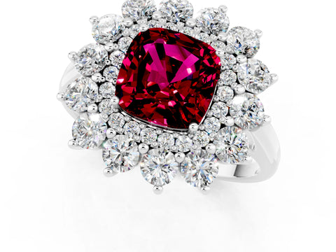 White gold Cushion Cut Halo Cluster Diamond Ring with Pave Band and Four-Prong Setting_1