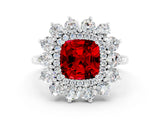 White gold Cushion Cut Halo Cluster Diamond Ring with Pave Band and Four-Prong Setting_22