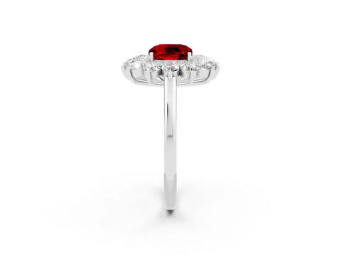 White gold Cushion Cut Halo Cluster Diamond Ring with Pave Band and Four-Prong Setting_24