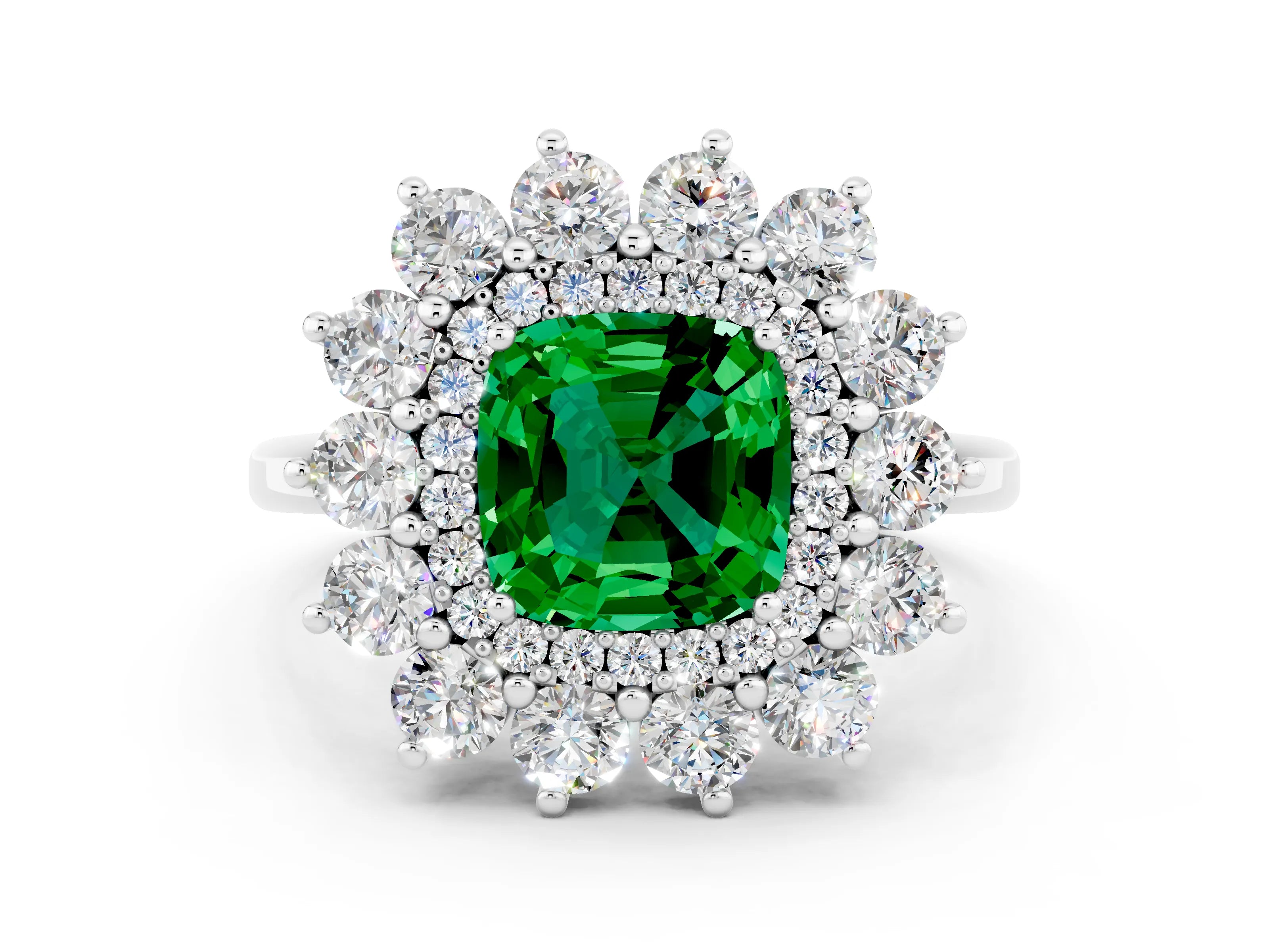White gold Cushion Cut Halo Cluster Diamond Ring with Pave Band and Four-Prong Setting_24