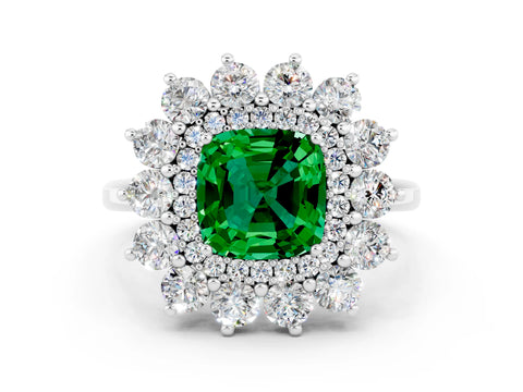 White gold Cushion Cut Halo Cluster Diamond Ring with Pave Band and Four-Prong Setting_24