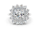 White gold Cushion Cut Halo Cluster Diamond Ring with Pave Band and Four-Prong Setting_24