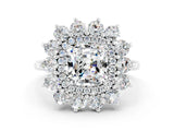 White gold Cushion Cut Halo Cluster Diamond Ring with Pave Band and Four-Prong Setting_24