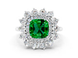 White gold Cushion Cut Halo Cluster Diamond Ring with Pave Band and Four-Prong Setting_24