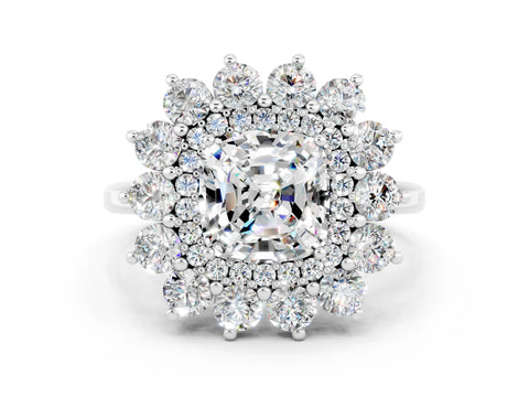 White gold Cushion Cut Halo Cluster Diamond Ring with Pave Band and Four-Prong Setting_24