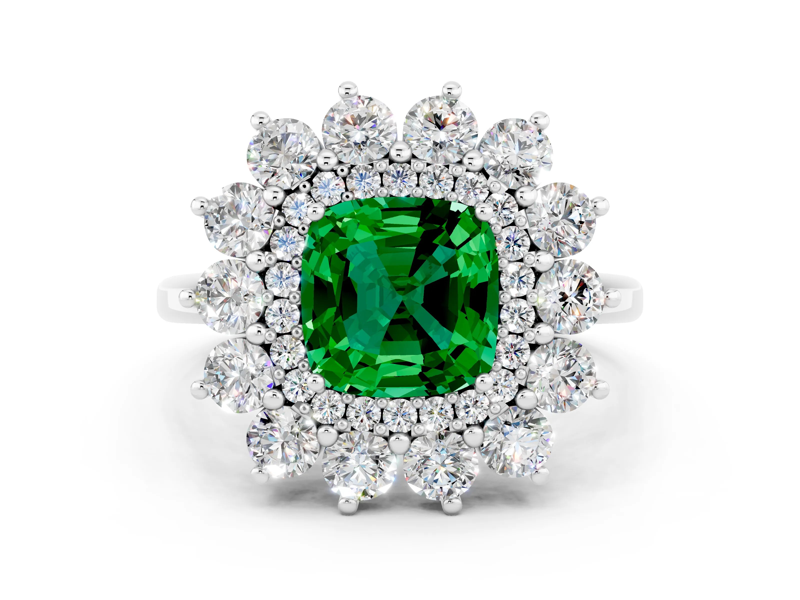White gold Cushion Cut Halo Cluster Diamond Ring with Pave Band and Four-Prong Setting_25