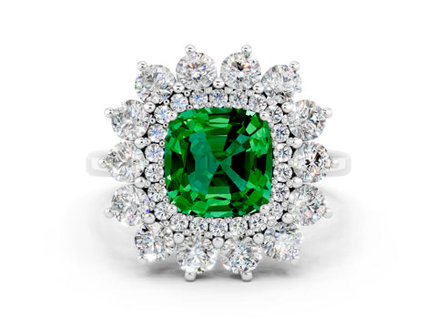 White gold Cushion Cut Halo Cluster Diamond Ring with Pave Band and Four-Prong Setting_25