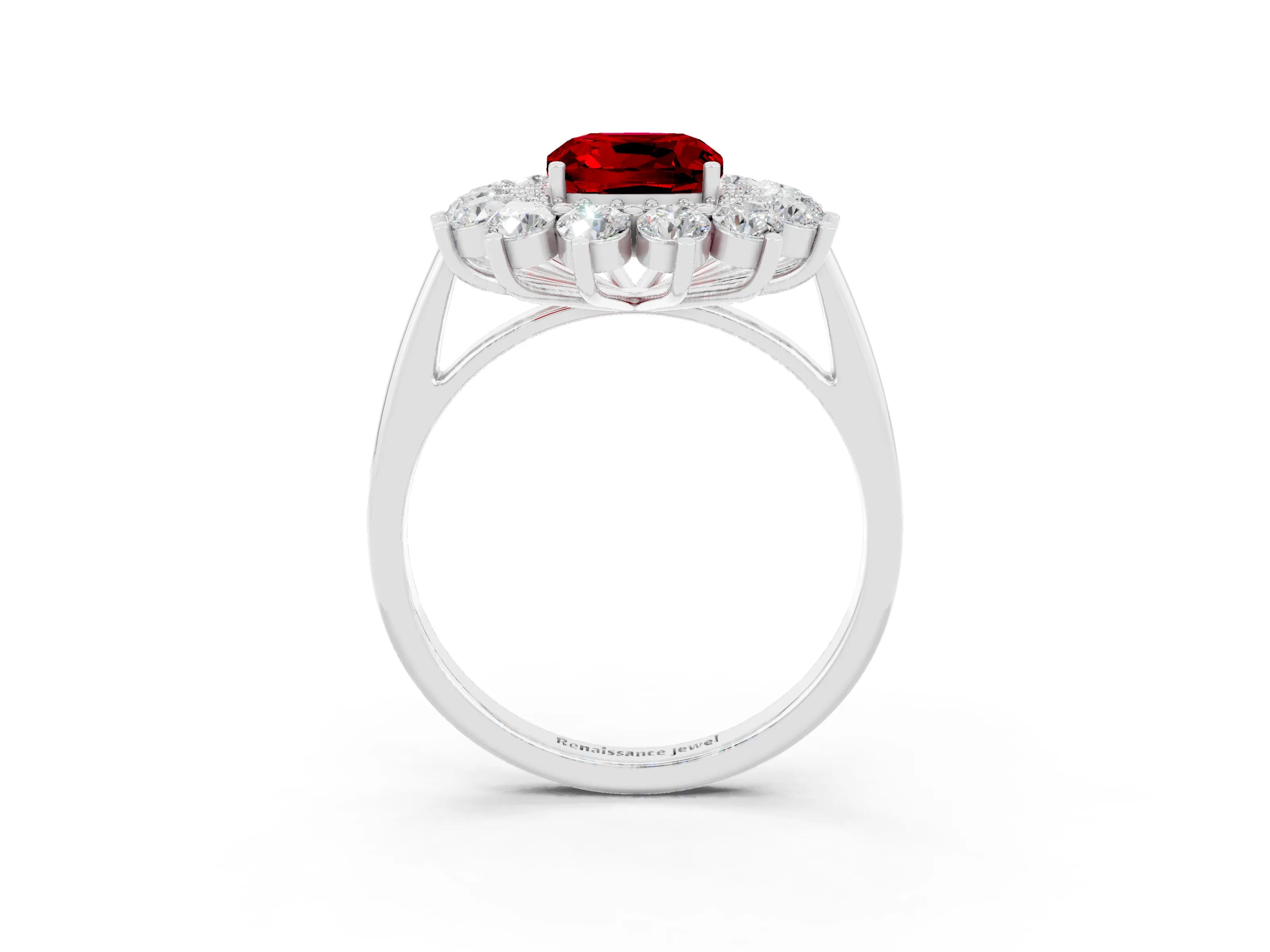 White gold Cushion Cut Halo Cluster Diamond Ring with Pave Band and Four-Prong Setting_25