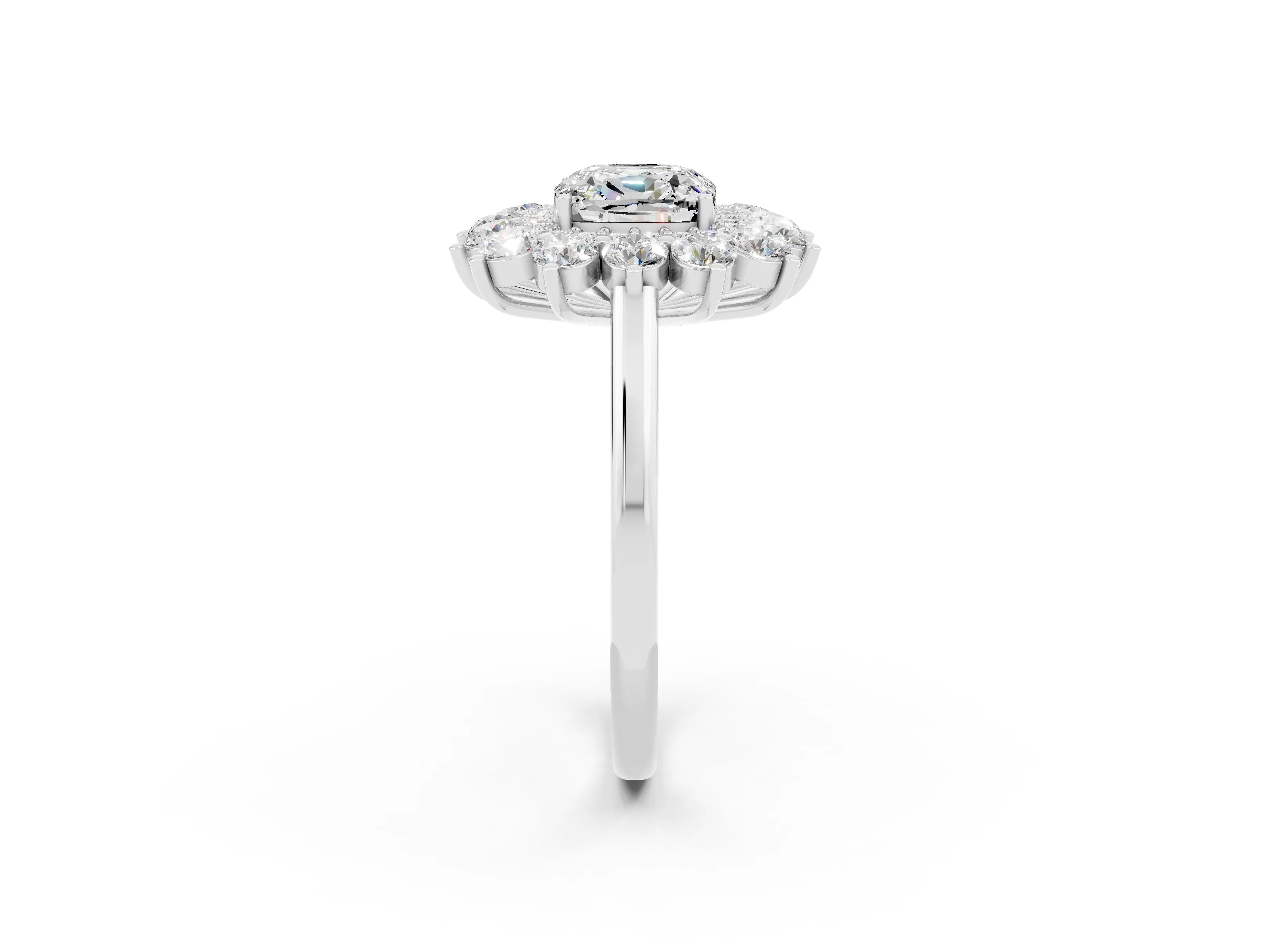 White gold Cushion Cut Halo Cluster Diamond Ring with Pave Band and Four-Prong Setting_26