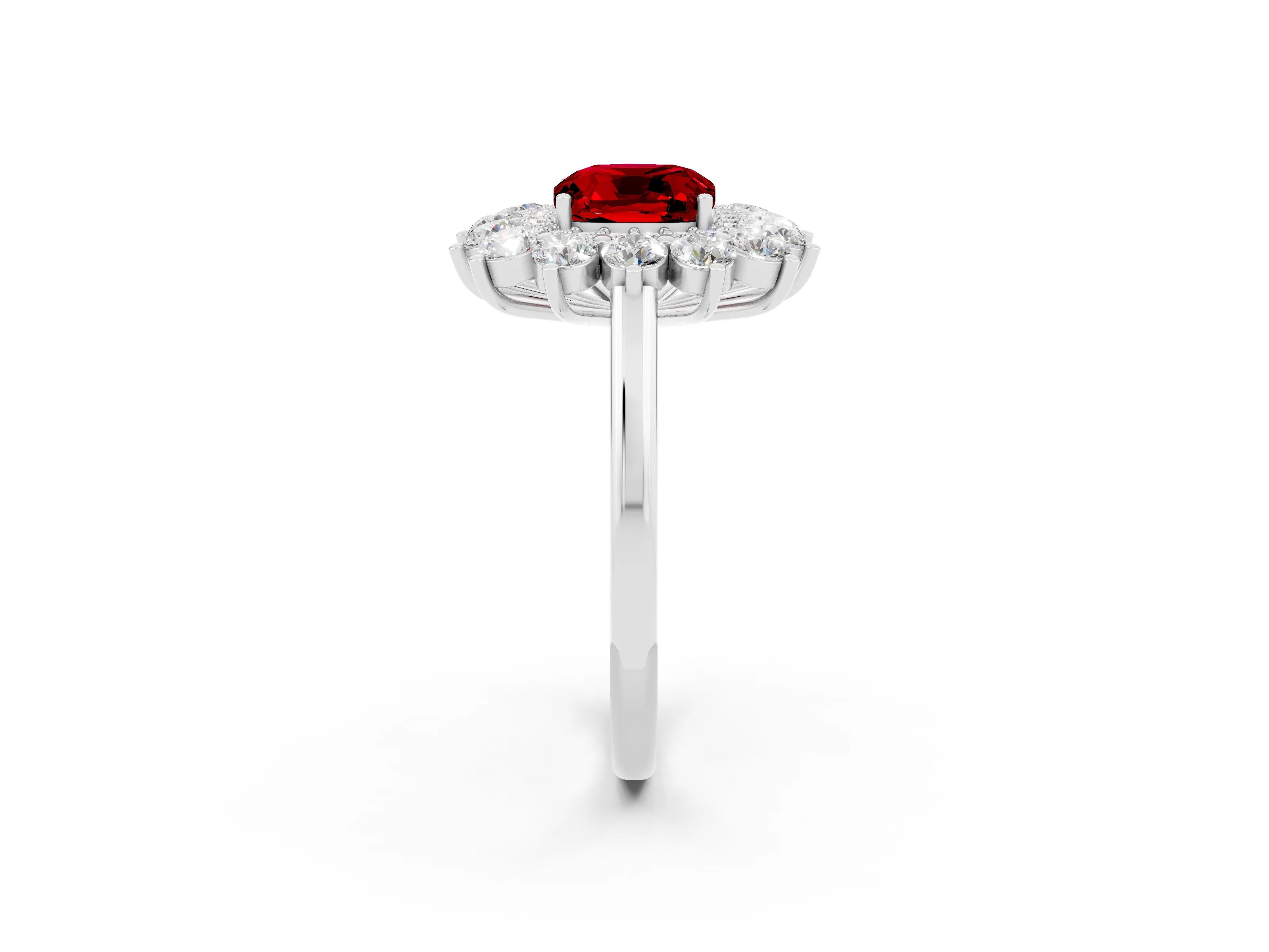 White gold Cushion Cut Halo Cluster Diamond Ring with Pave Band and Four-Prong Setting_26
