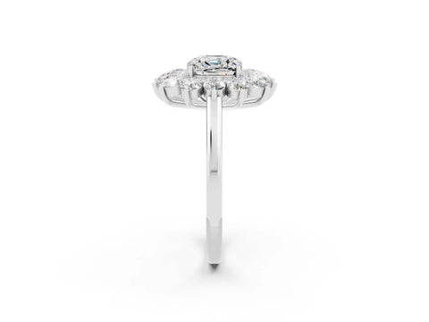 White gold Cushion Cut Halo Cluster Diamond Ring with Pave Band and Four-Prong Setting_26