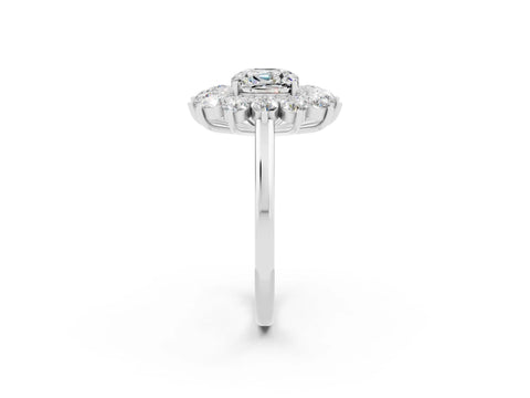 White gold Cushion Cut Halo Cluster Diamond Ring with Pave Band and Four-Prong Setting_26