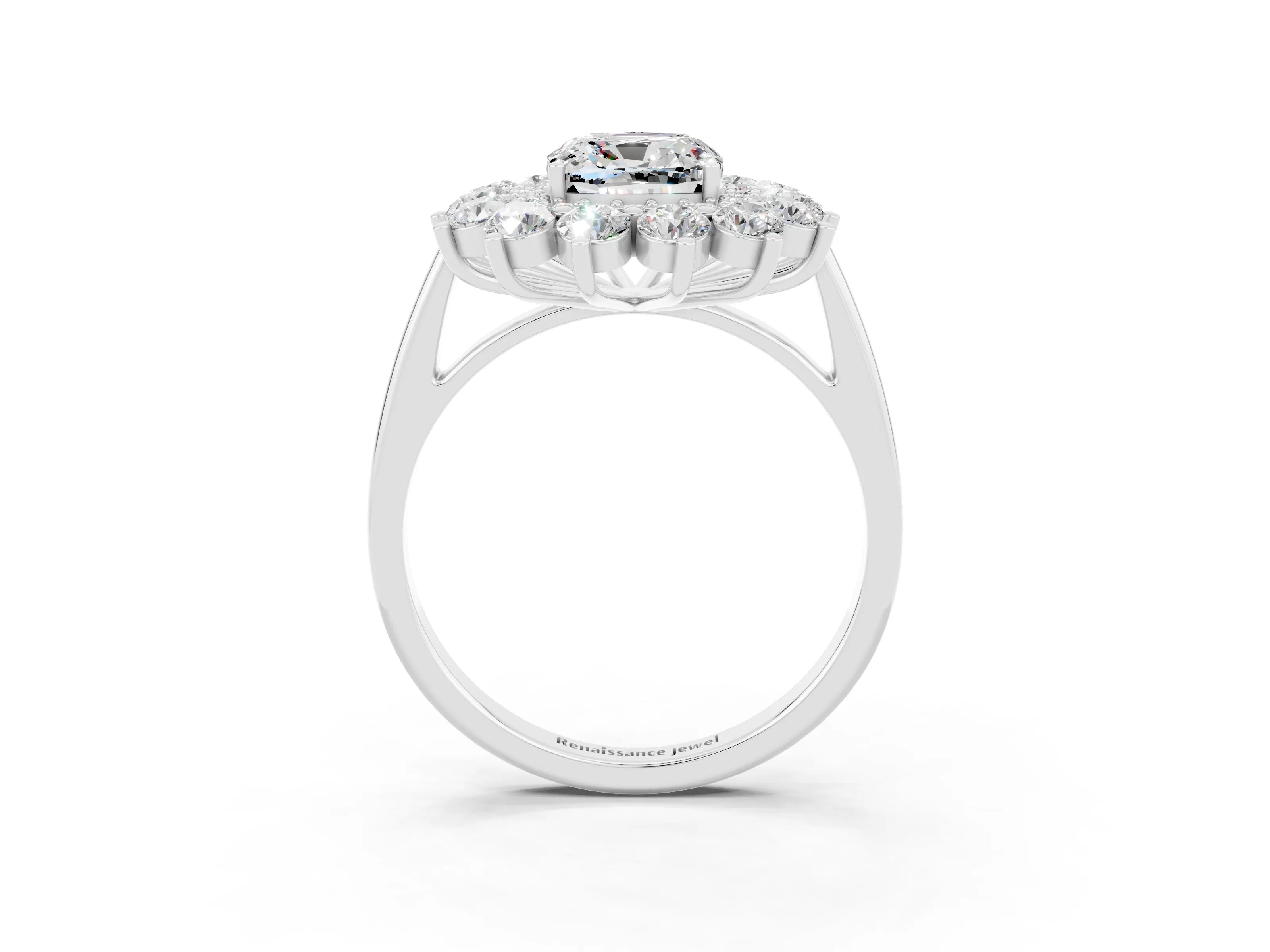 White gold Cushion Cut Halo Cluster Diamond Ring with Pave Band and Four-Prong Setting_27