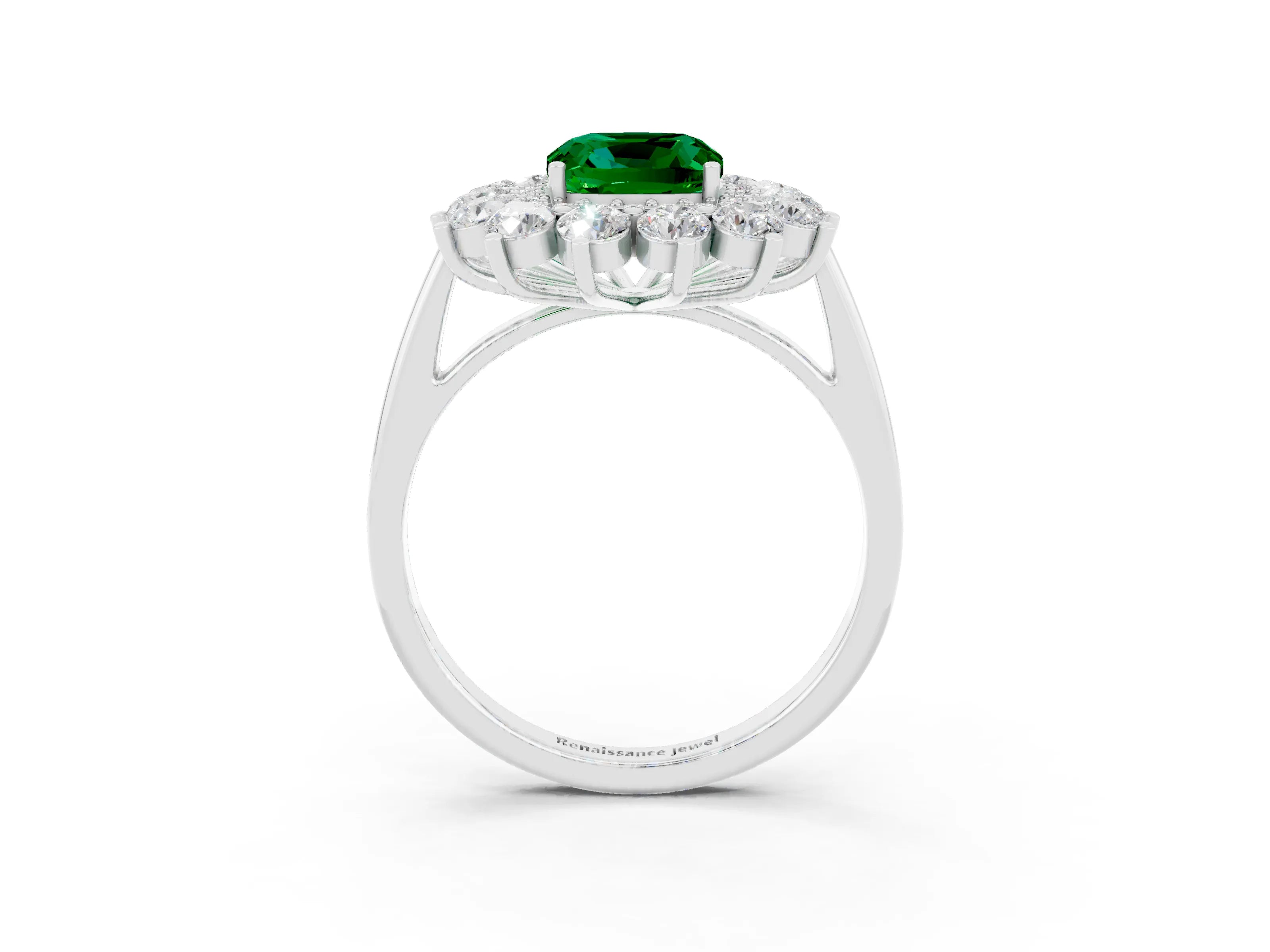 White gold Cushion Cut Halo Cluster Diamond Ring with Pave Band and Four-Prong Setting_27