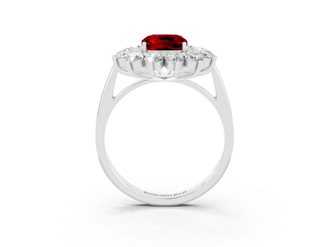 White gold Cushion Cut Halo Cluster Diamond Ring with Pave Band and Four-Prong Setting_27