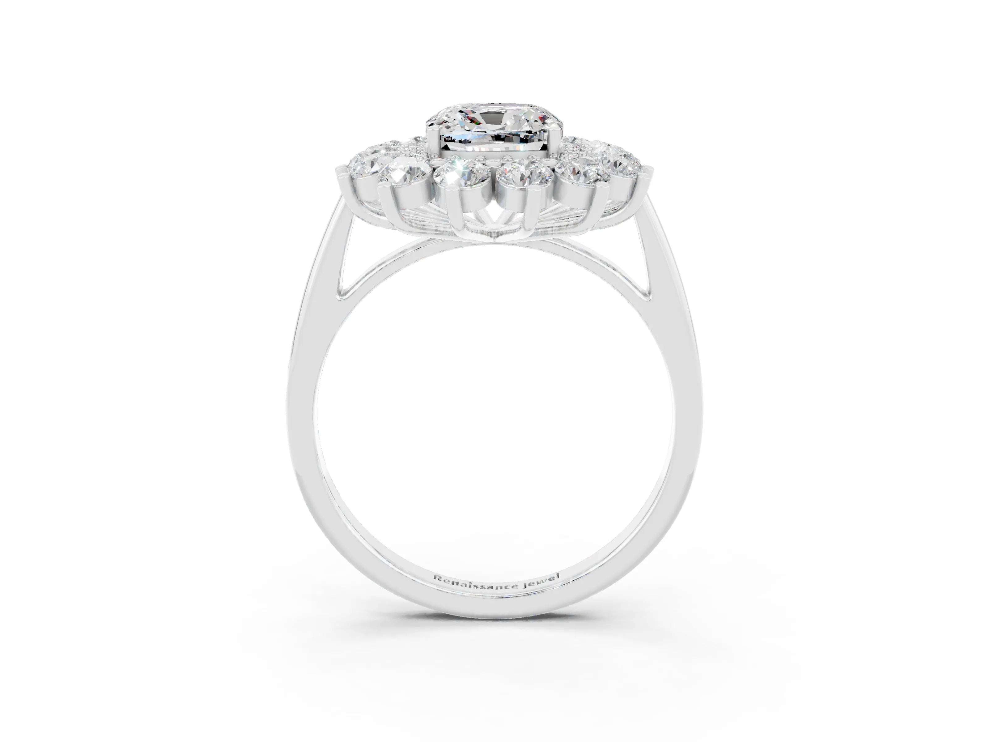 White gold Cushion Cut Halo Cluster Diamond Ring with Pave Band and Four-Prong Setting_27