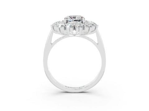 White gold Cushion Cut Halo Cluster Diamond Ring with Pave Band and Four-Prong Setting_27