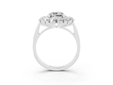 White gold Cushion Cut Halo Cluster Diamond Ring with Pave Band and Four-Prong Setting_27