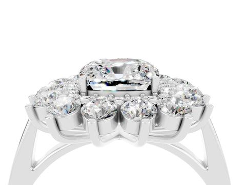 White gold Cushion Cut Halo Cluster Diamond Ring with Pave Band and Four-Prong Setting_28