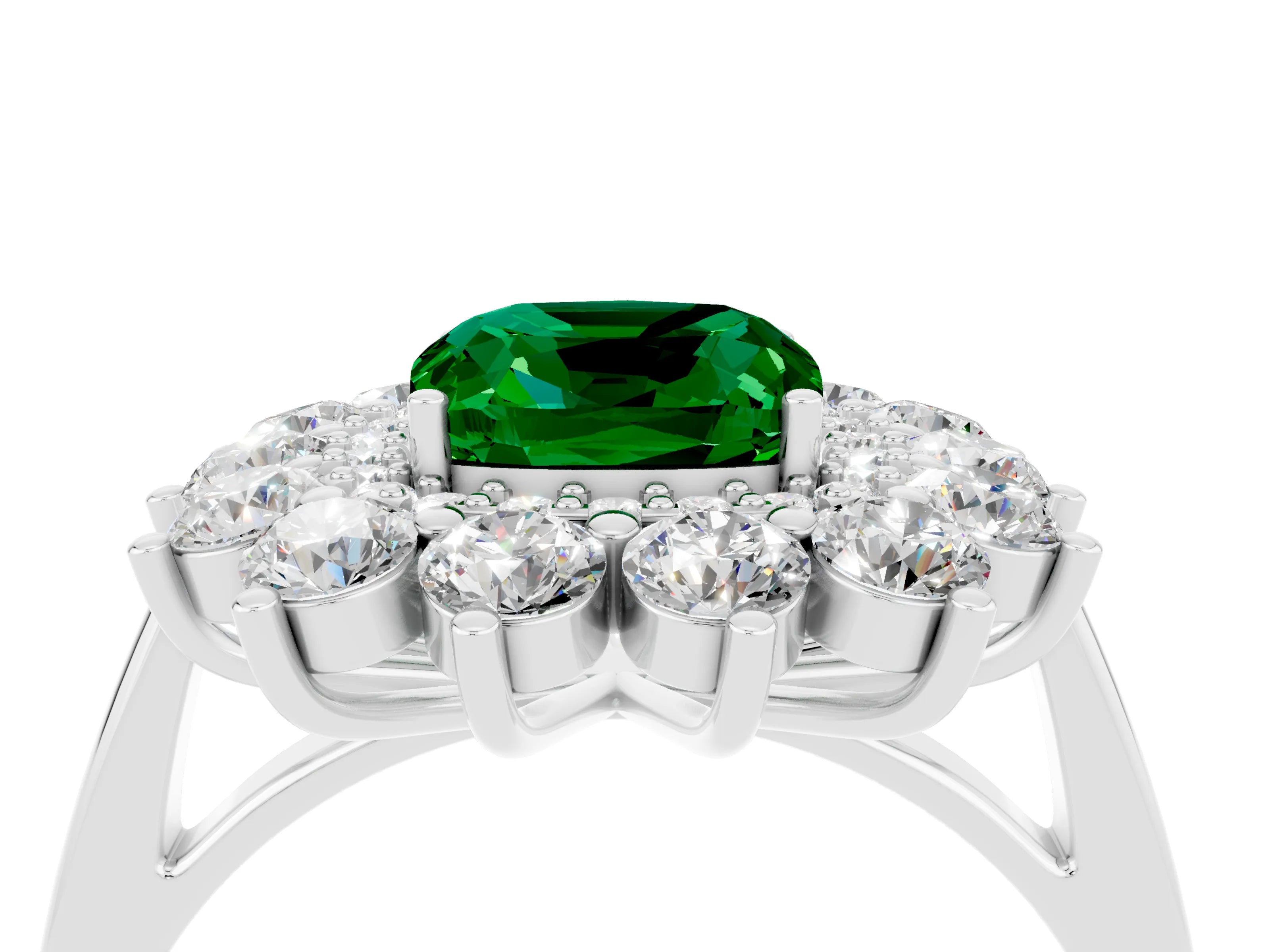 White gold Cushion Cut Halo Cluster Diamond Ring with Pave Band and Four-Prong Setting_28