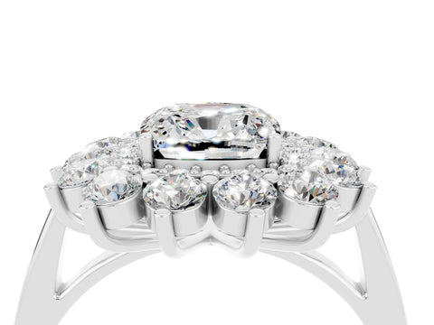 White gold Cushion Cut Halo Cluster Diamond Ring with Pave Band and Four-Prong Setting_28