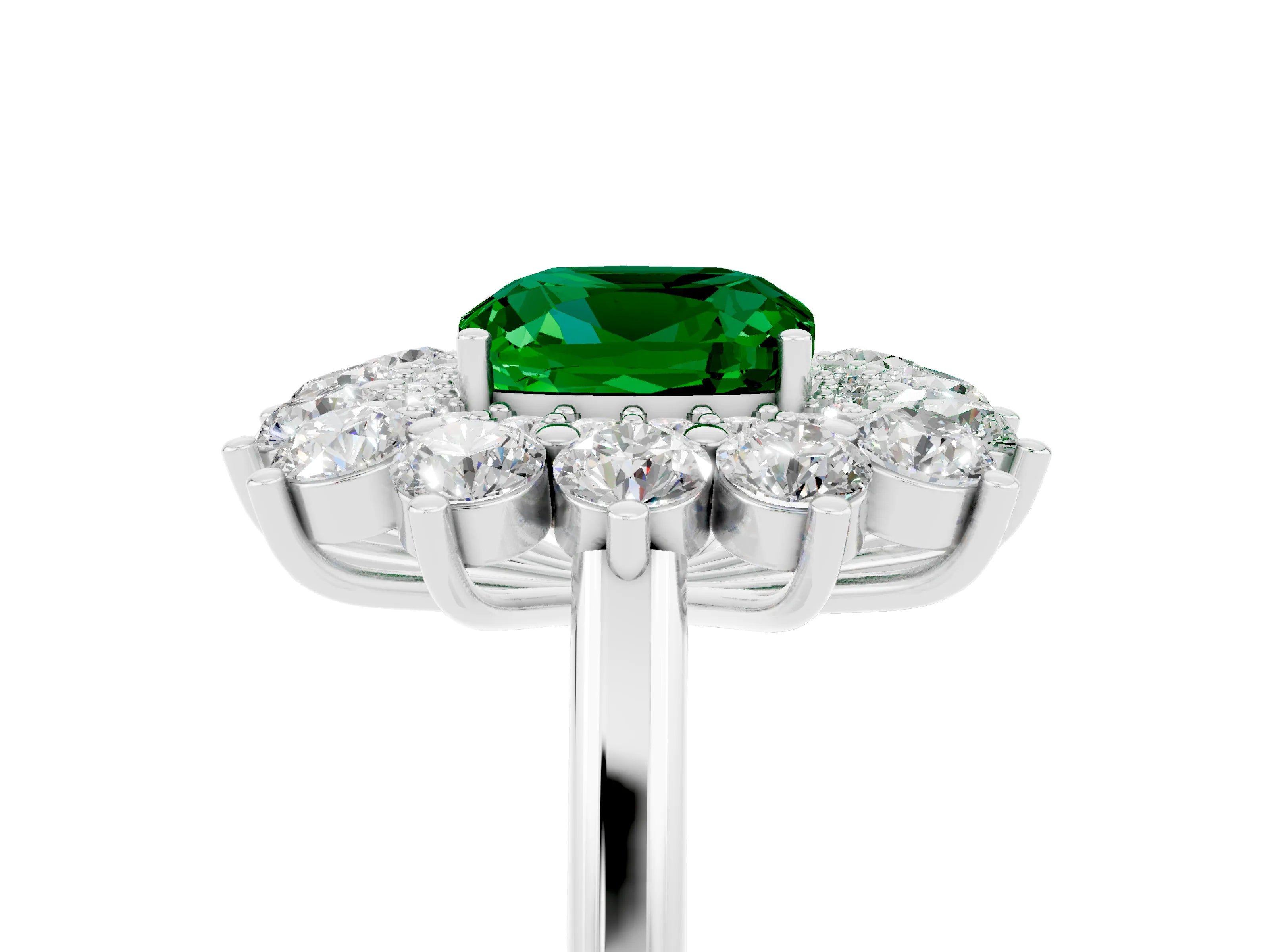 White gold Cushion Cut Halo Cluster Diamond Ring with Pave Band and Four-Prong Setting_29