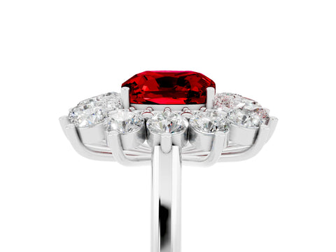White gold Cushion Cut Halo Cluster Diamond Ring with Pave Band and Four-Prong Setting_29