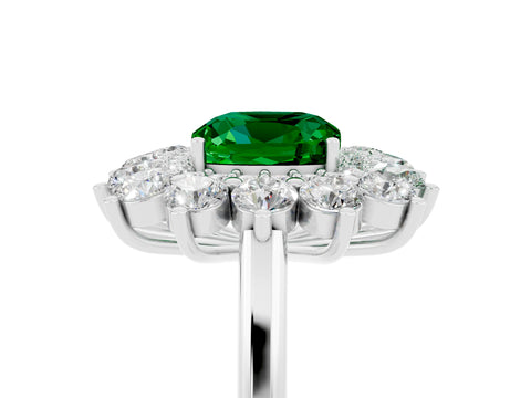 White gold Cushion Cut Halo Cluster Diamond Ring with Pave Band and Four-Prong Setting_29