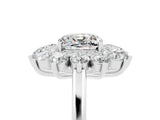 White gold Cushion Cut Halo Cluster Diamond Ring with Pave Band and Four-Prong Setting_29