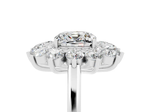 White gold Cushion Cut Halo Cluster Diamond Ring with Pave Band and Four-Prong Setting_29