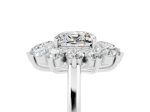 White gold Cushion Cut Halo Cluster Diamond Ring with Pave Band and Four-Prong Setting_29