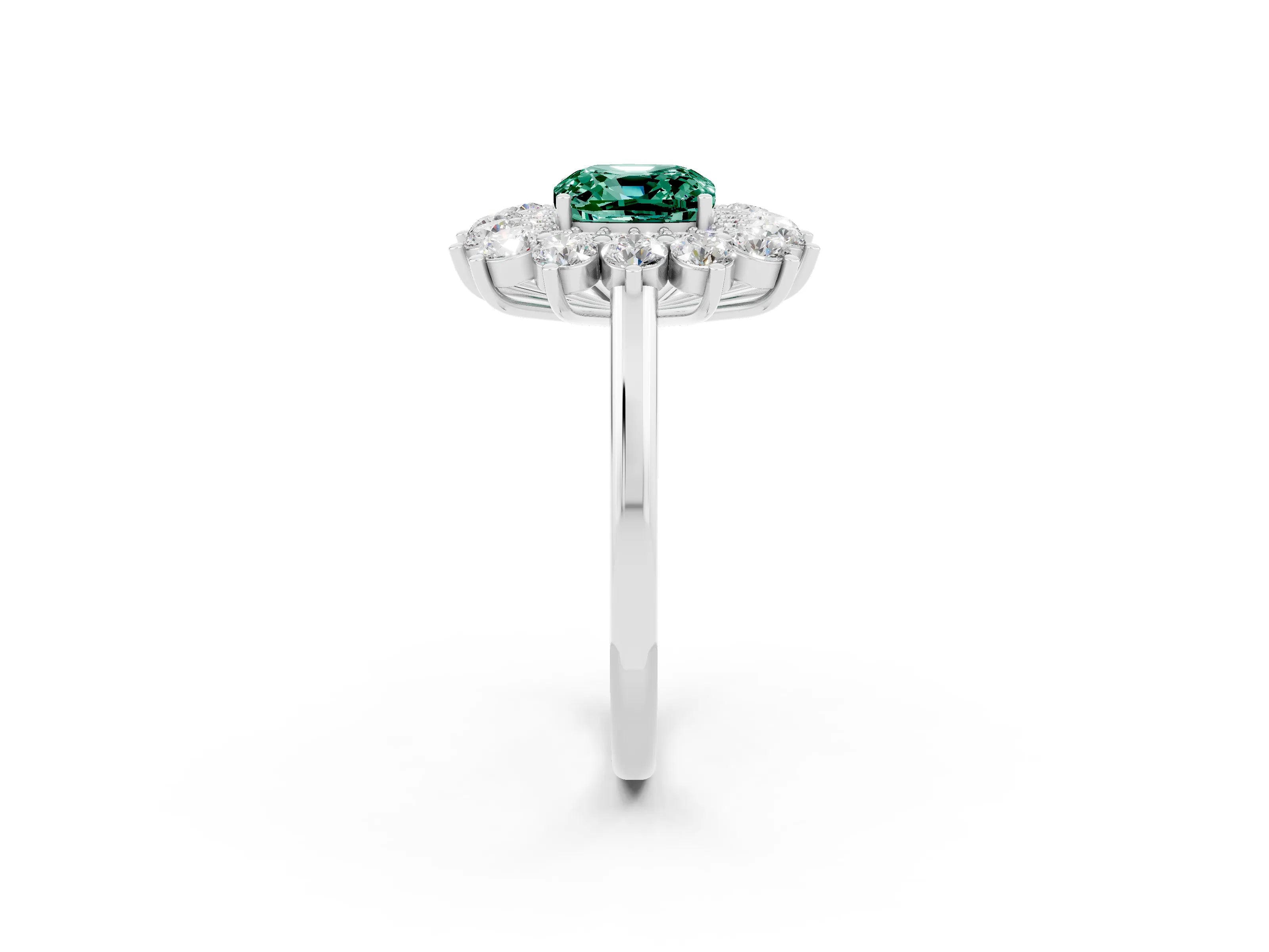White gold Cushion Cut Halo Cluster Diamond Ring with Pave Band and Four-Prong Setting_2