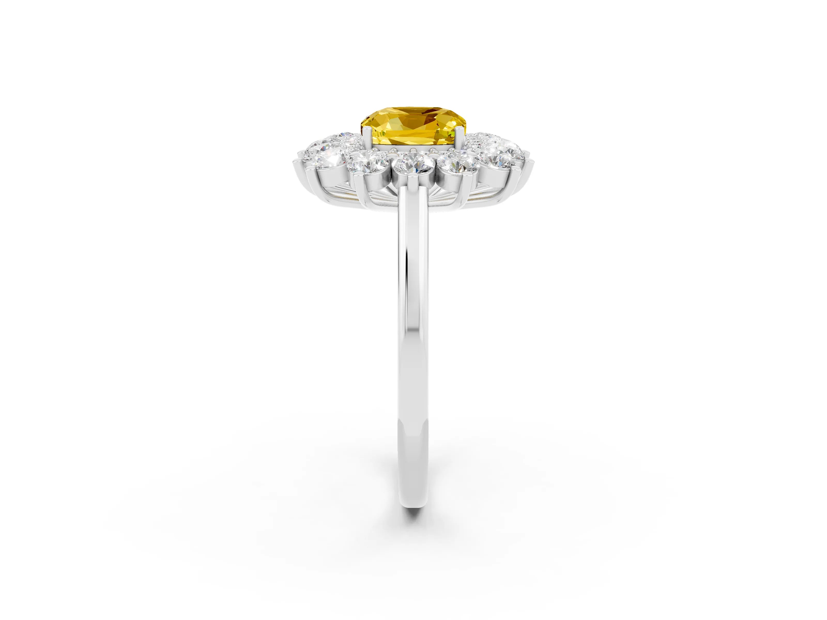 White gold Cushion Cut Halo Cluster Diamond Ring with Pave Band and Four-Prong Setting_2