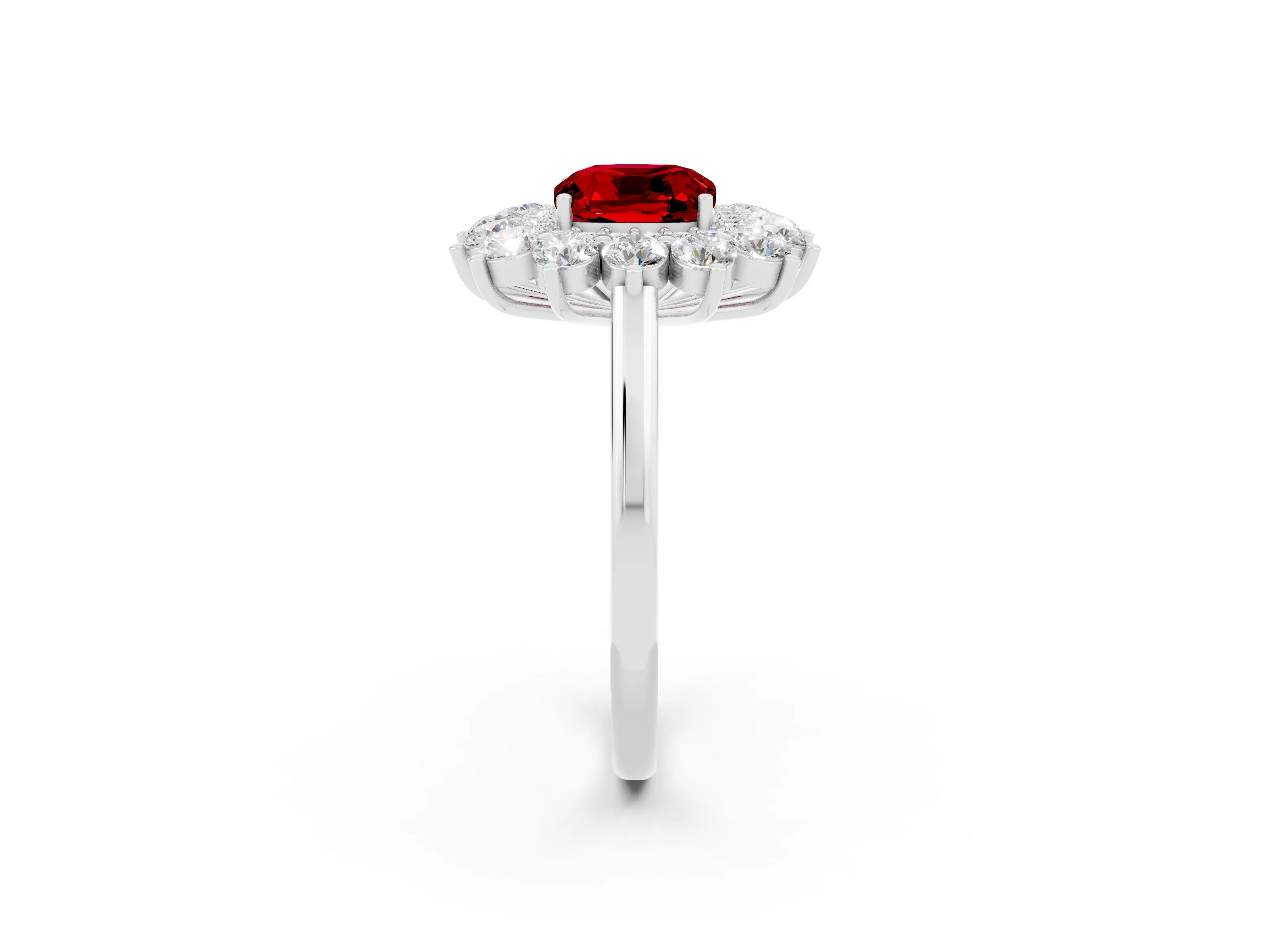 White gold Cushion Cut Halo Cluster Diamond Ring with Pave Band and Four-Prong Setting_2