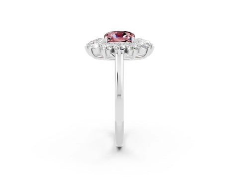 White gold Cushion Cut Halo Cluster Diamond Ring with Pave Band and Four-Prong Setting_2