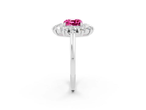 White gold Cushion Cut Halo Cluster Diamond Ring with Pave Band and Four-Prong Setting_2